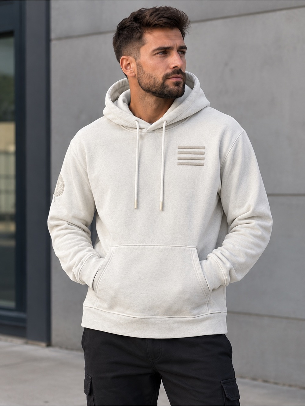 Men's White Drawstring Pullover Hoodie from The Bay